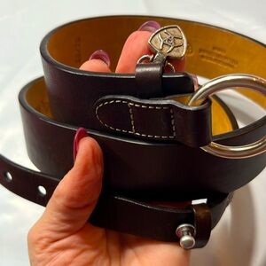 Ariat 28/70 BROWN leather BELT  33-35” silver loop fold over strap, Ariat logo